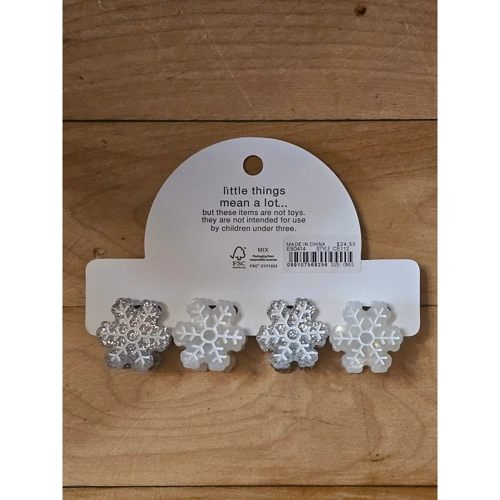 Crewcuts J.Crew Kids Snowflake Hair Clips 4-Pack Silver White Glitter CE112 NEW